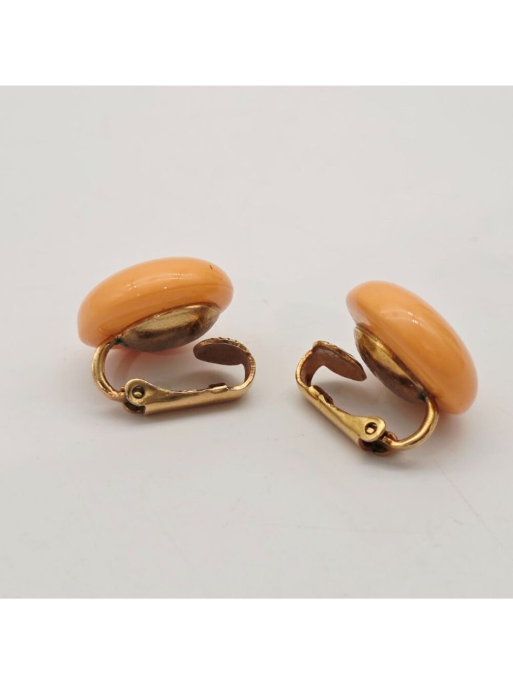 Orange Clip-On Earrings Round Dome Design Vintage 1/2" - Picture 4 of 6